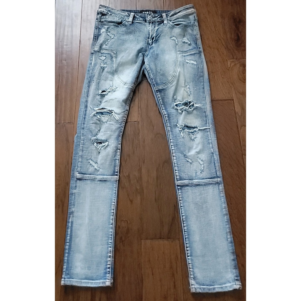 NWOT RUE21 Men's Blue Denim Supreme Flex Skinny Distressed Jeans‎ Sz 34x34